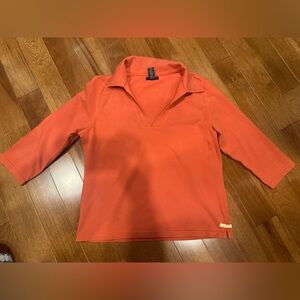 Women’s Large Rust Orange 3/4 Sleeve Collared Shirt – Classic & Comfortable